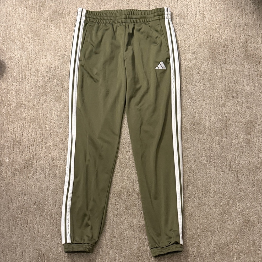 NWOT - Adidas Olive Green Track Pants with White Stripes